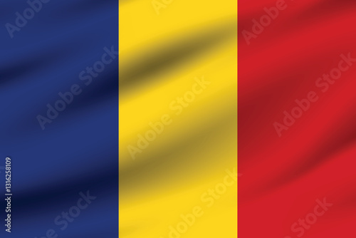 Romania flag official colors and proportion digital vector illustration. Pleated flag.