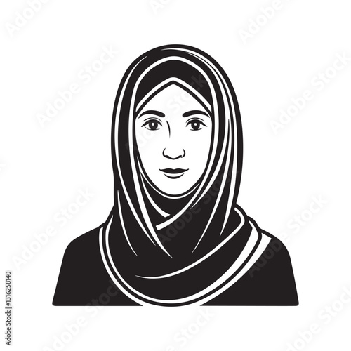 Woman wearing hijab black icon, isolated on white background. vector illustration