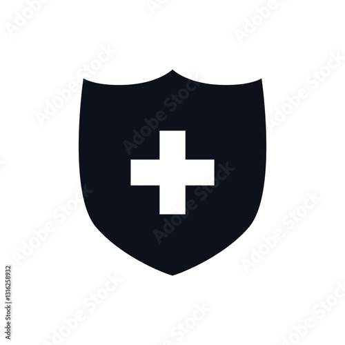 shield with cross icon Vector logo outline, Shield with cross icon set