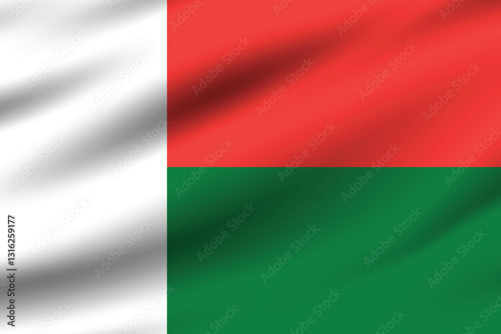 Obraz premium Madagascar flag official colors and proportion digital vector illustration. Pleated flag.