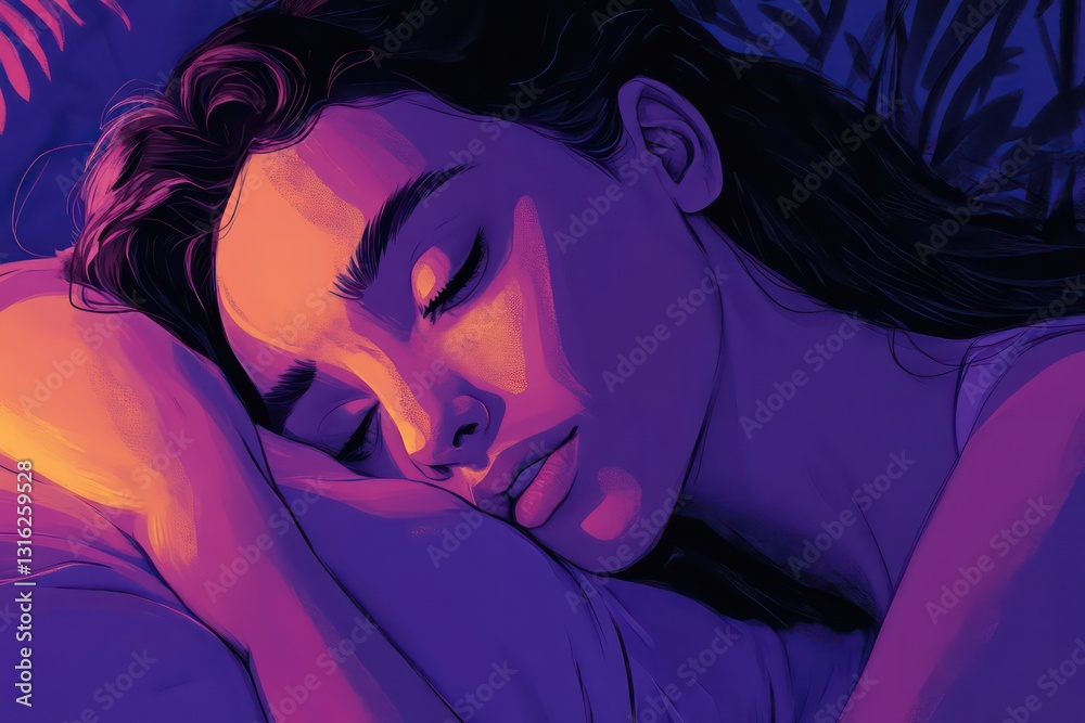 A digital detox concept showing a woman unwinding before bedtime with a peaceful expression on her face. A digital detox concept showing a woman unwinding before bedtime with a peaceful expression on her face.