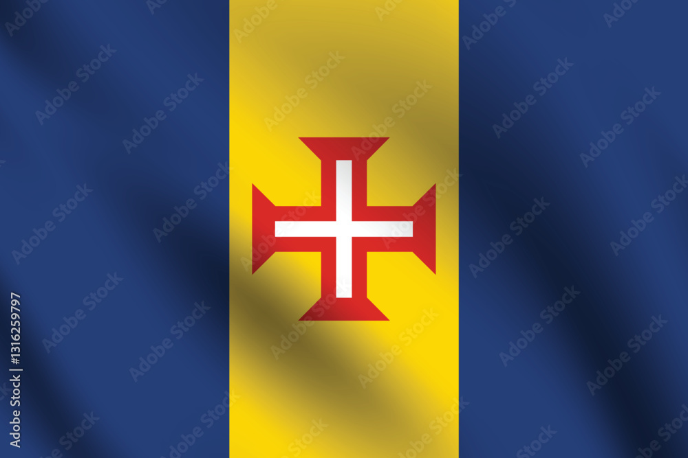 Obraz premium Madeira flag official colors and proportion digital vector illustration. Pleated flag.