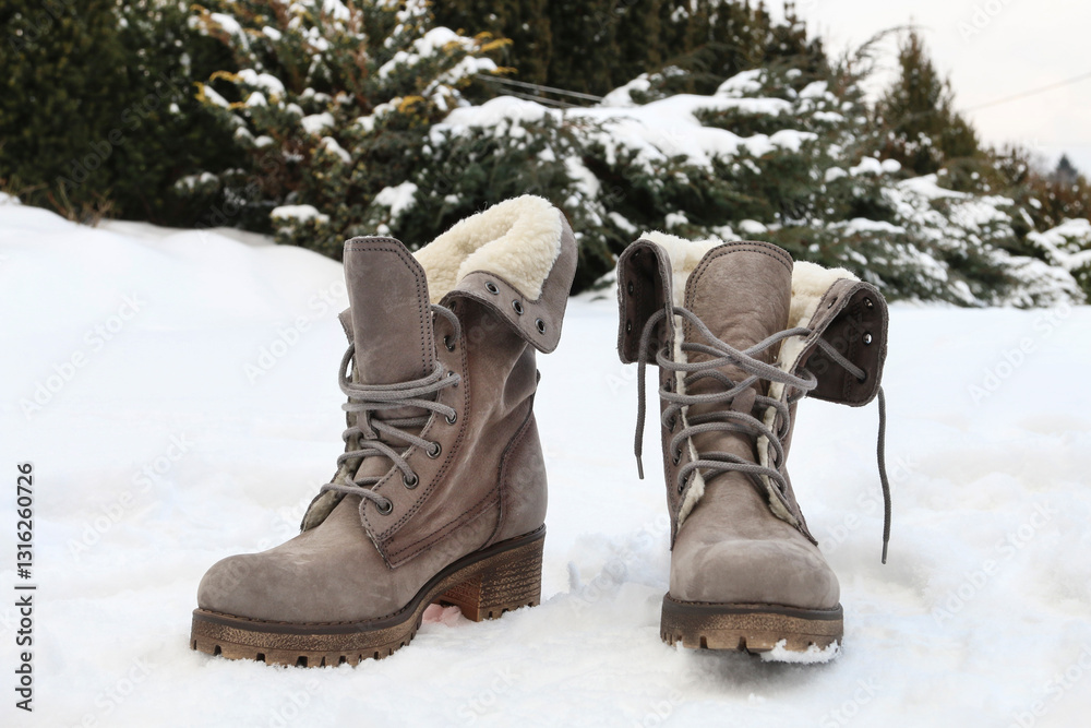 A pair of fashionable winter snow boots.