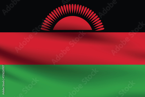 Malawi flag official colors and proportion digital vector illustration. Pleated flag.