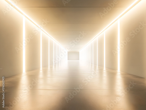 Warm Light Lines Extending Corridor