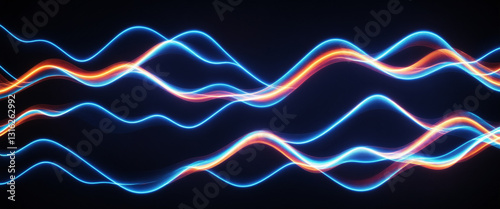 neon waves in blue orange a...