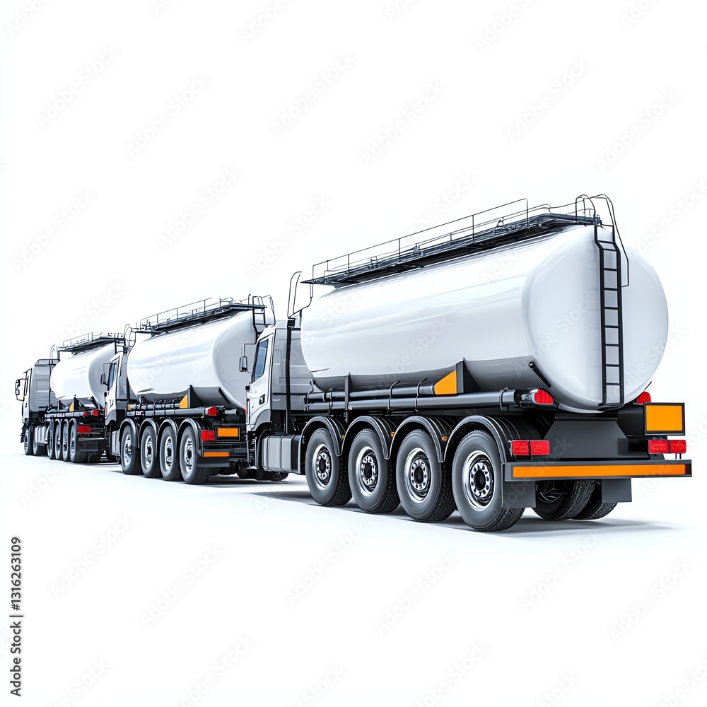 Tanker truck with multiple compartments, white isolated background. Tanker truck with multiple compartments, white isolated background.