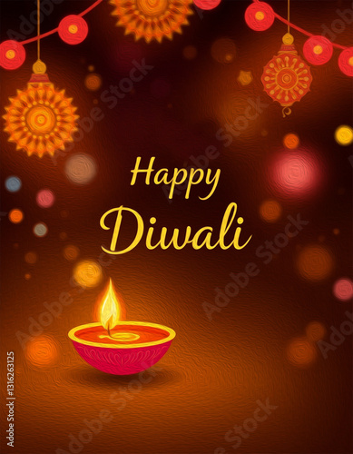 Happy Diwali illustration. Pattern for banners, covers, greeting cards, for printing on wall decorations.
