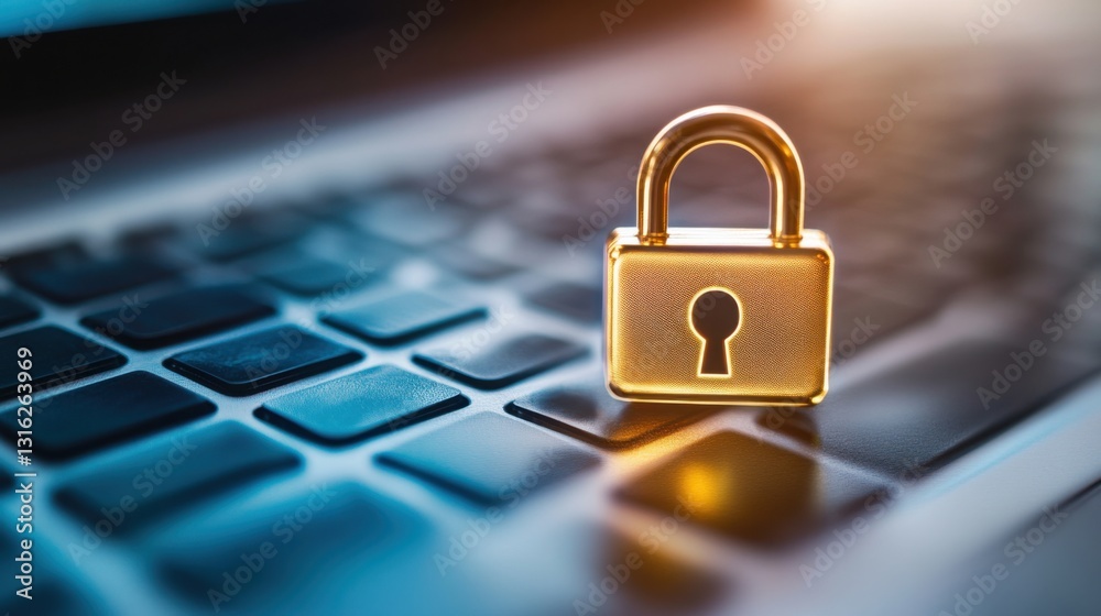 Golden Padlock on Laptop Keyboard Representing Online Security Concept Golden Padlock on Laptop Keyboard Representing Online Security Concept