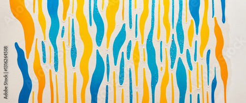 water fun background, vibrant abstract paint splashes: a dynamic burst of blue, yellow, red, and pink drips and waves on a white canvas