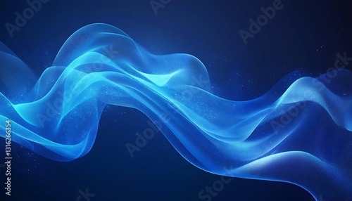 Abstract blue wave, glowing particles.