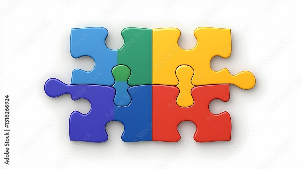Vibrant Color Puzzle Pieces Interlocking on White Background - 3D Render AI Generated Vibrant Color Puzzle Pieces Interlocking on White Background - 3D Render AI Generated