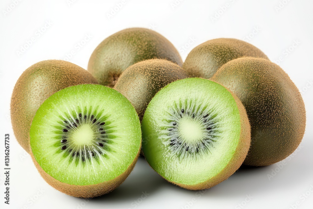 A group of kiwis arranged in a neat composition, isolated. A group of kiwis arranged in a neat composition, isolated.