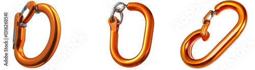 Orange carabiner isolated on transparent background