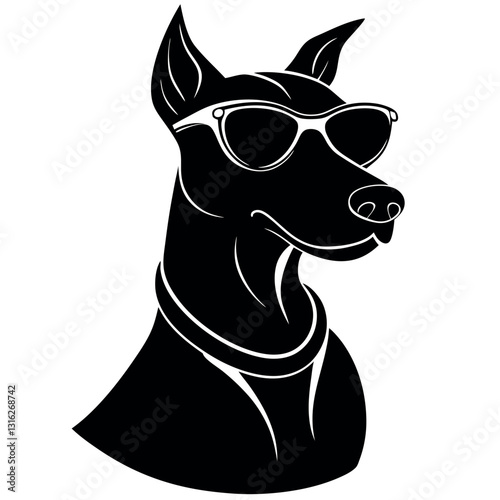 Dog wearing-sunglasses-silhouette-on-white background.