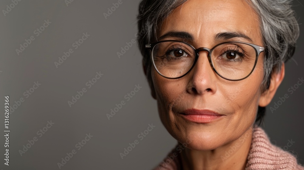 Woman in glasses with a neutral expression. Woman in glasses with a neutral expression.
