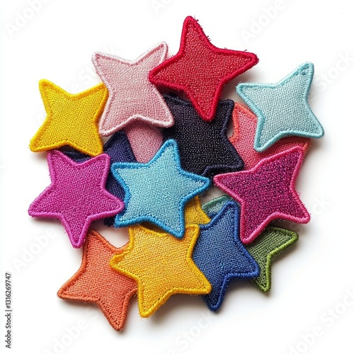 "Vibrant Assortment of Colorful Fabric Stars with Stitched Edges"