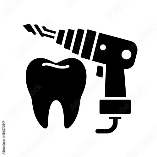 Tooth with dental drill representing dental procedures and treatment in a clinical setting