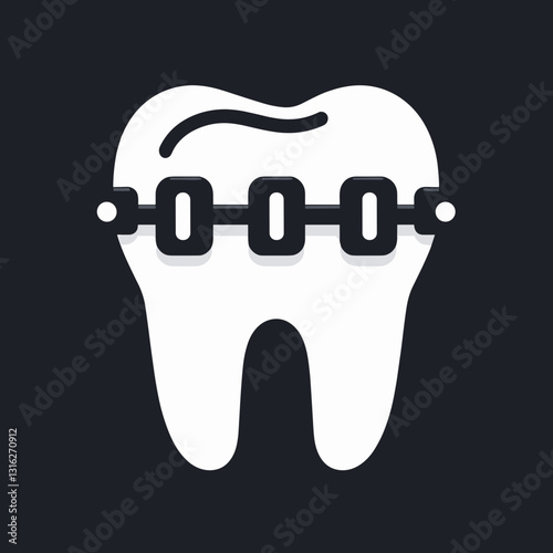 Tooth with braces indicating orthodontic treatment on a dark background