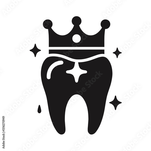 Tooth with a crown and sparkling stars symbolizing dental excellence