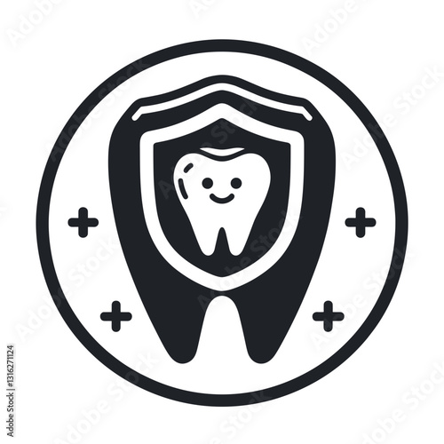 Protective shield around a smiling tooth with positive symbols