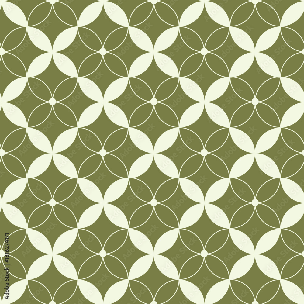 Vector abstract pattern with beige elements on olive color background