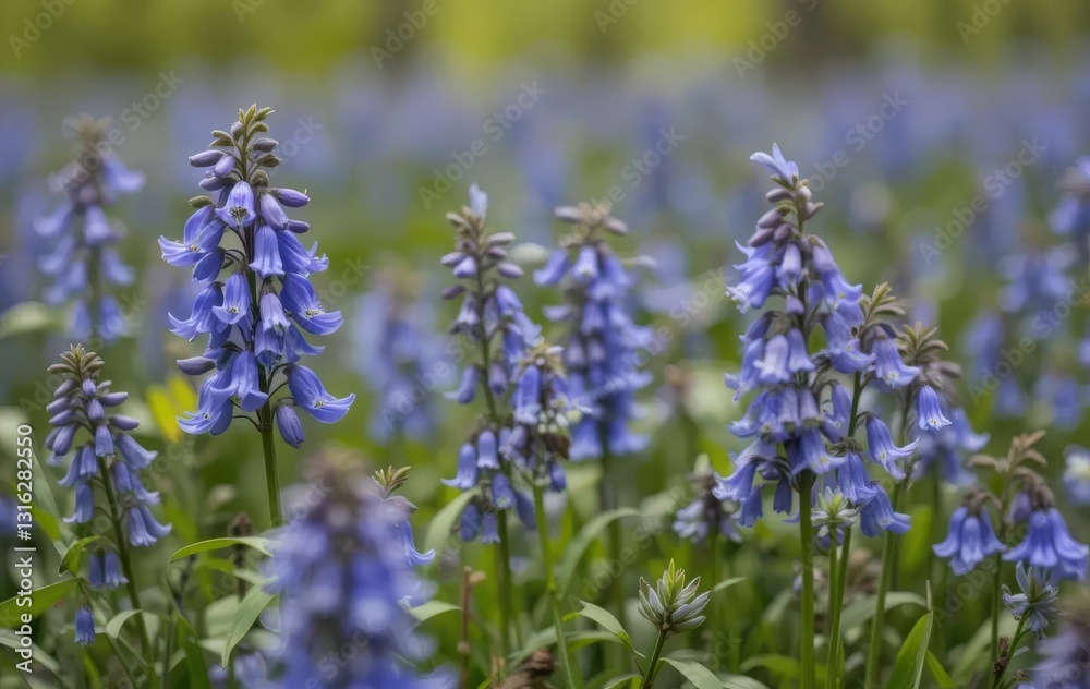 Obraz premium A field of bluebell flowers in a prairie setting