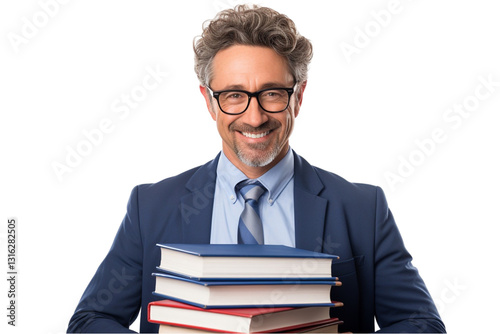 Teacher Holding Books – Educator and Mentor Isolated on Transparent Background photo