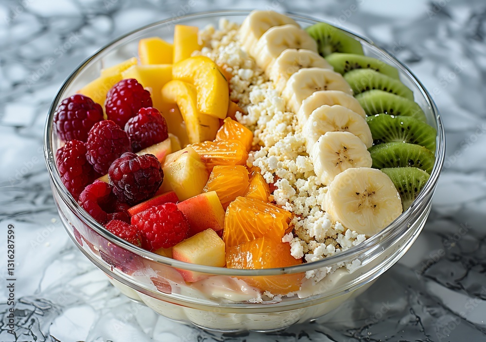 Delicious Bowl of Creamy Yogurt Mixed with Fluffy Couscous and Topped with Fresh Fruits Delicious Bowl of Creamy Yogurt Mixed with Fluffy Couscous and Topped with Fresh Fruits