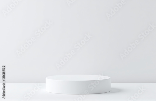 Small White Podium With A Single Item Placed In Front Of It Against A Plain White Background.