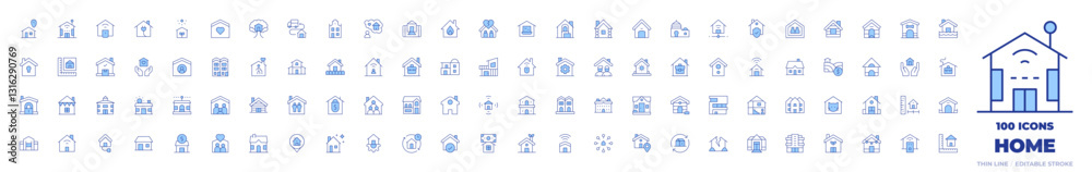 100 Home Icons Collection. Line Duotone style, editable stroke. home, house, modern house, working at home, shared housing, flooded house, home security, land 100 Home Icons Collection. Line Duotone style, editable stroke. home, house, modern house, working at home, shared housing, flooded house, home security, land