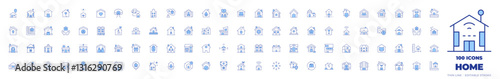 100 Home Icons Collection. Line Duotone style, editable stroke. home, house, modern house, working at home, shared housing, flooded house, home security, land