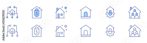 Home icon set in two styles, Duotone and Thin Line style. Editable stroke. dog house, home automation, home network, home insurance, house, roommate
