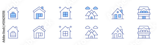 Home icon set in two styles, Duotone and Thin Line style. Editable stroke. house, nursing home, working at home, clean house