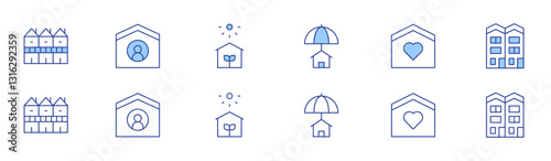 Home icon set in two styles, Duotone and Thin Line style. Editable stroke. multifamily house, home, green house, home insurance, house