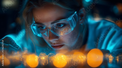 Scientist conducts research on glowing bioluminescent organisms in a laboratory setting