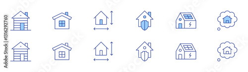 Home icon set in two styles, Duotone and Thin Line style. Editable stroke. wood house, home insurance, house, home, size