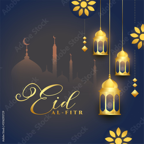 eid mubarak religious background with hanging lamp