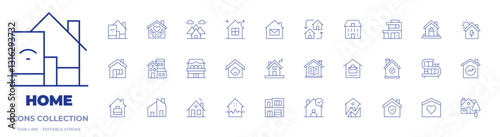 Home icons collection. Thin Line icons, editable stroke. house, nursing home, working at home, home automation, modern house, semi detached, home