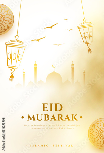 eid mubarak invitation golden card for social media post