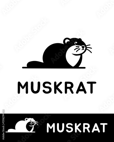 A minimalist and modern muskrat logo design featuring a stylized muskrat with simple lines in black and white  photo