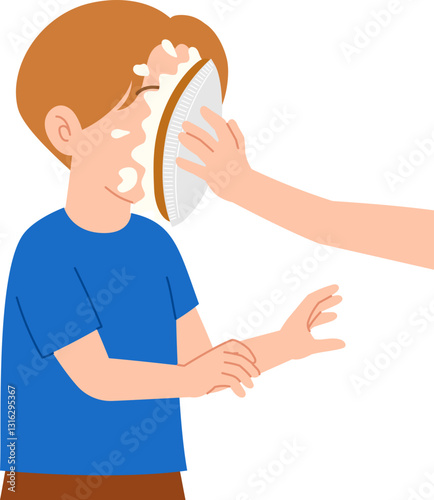 Young boy got a pie in the face illustration