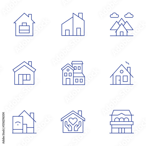 Home icons set. Thin Line style, editable stroke. house, nursing home, working at home, home automation, modern house, semi detached, home