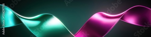 Neon ribbon in jade and plum colors, 3D high-resolution background, luxurious feel.
