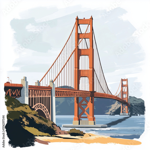 Golden Gate Bridge PNG – Landmark Architectural Illustration with Transparent Background