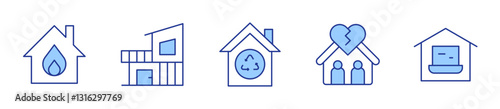 modern house, working at home, eco house, broken, temperature. Home Icon vector illustration. Line Duotone style. Editable stroke