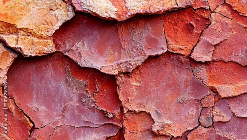 Naklejka premium Deep fissures and a textured surface were created by the cracking of dry red clay