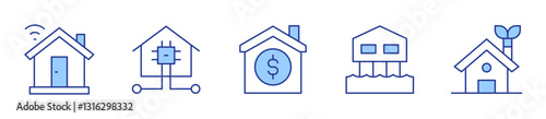 stilt house, smart home, eco house, family. Home Icon vector illustration. Line Duotone style. Editable stroke