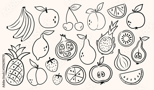 Hand draw line art doodle fruits set.