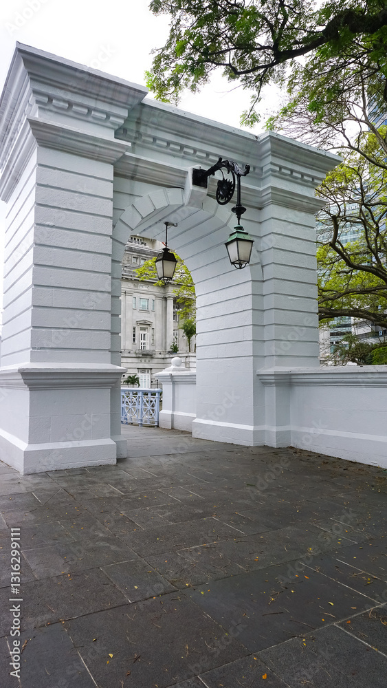 View of the Elgin Bridge over the Singapore River located near Clarke Quay in the Downtown Core